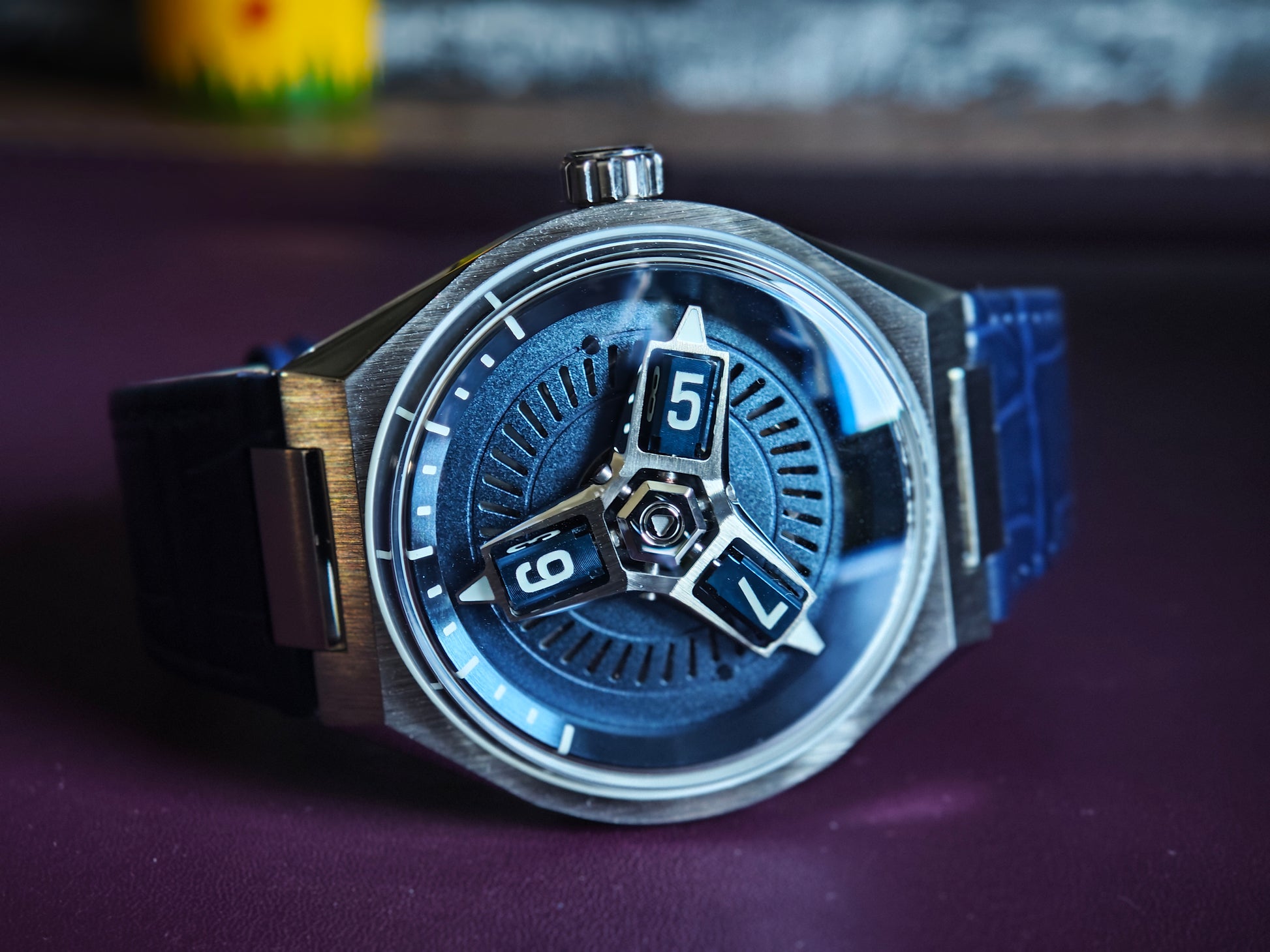 Phantasos Triclops watch wandering hours in Blue Miyota movement