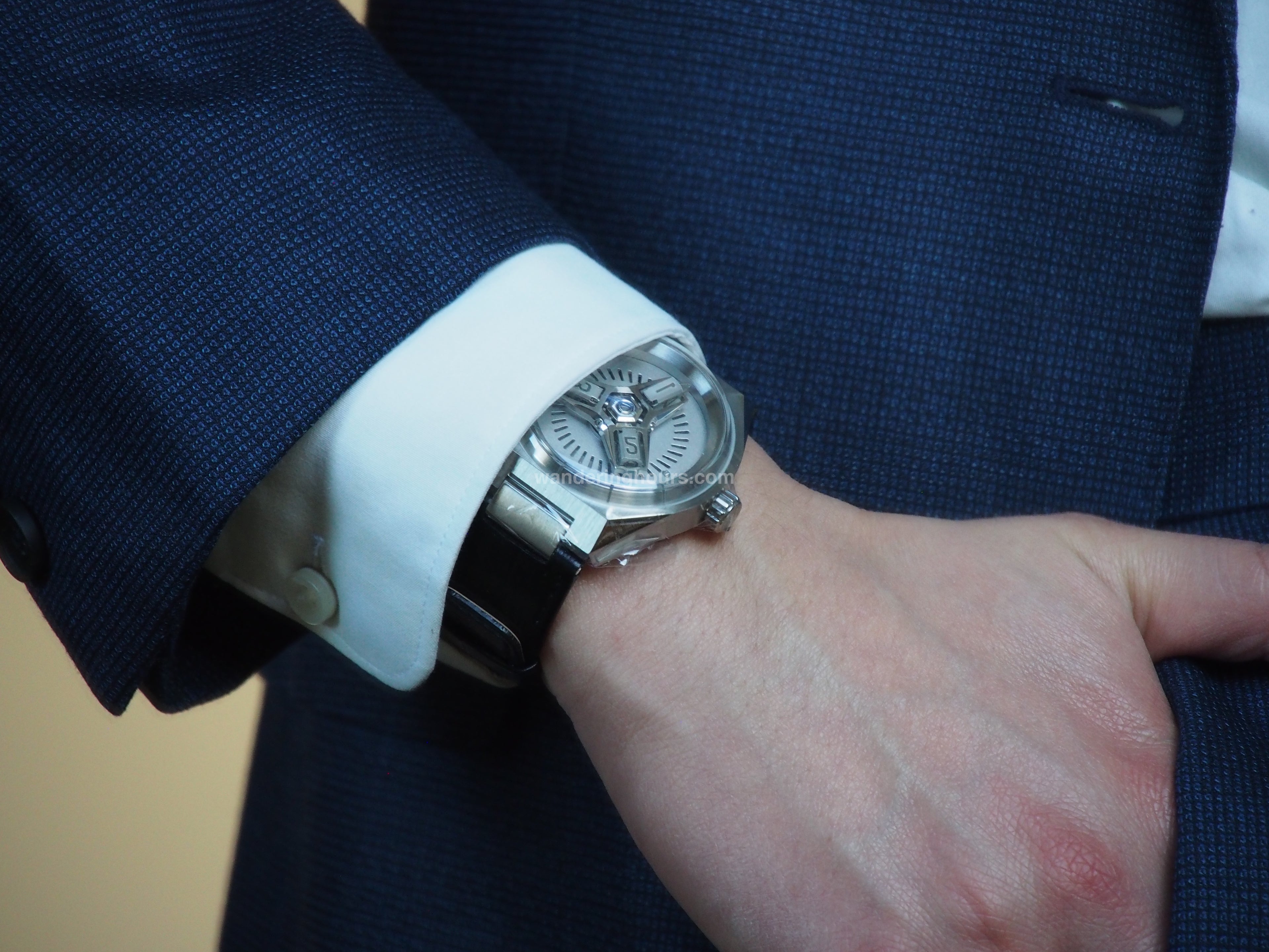 Phantasos Triclops watch wandering hours in White dial Miyota movement